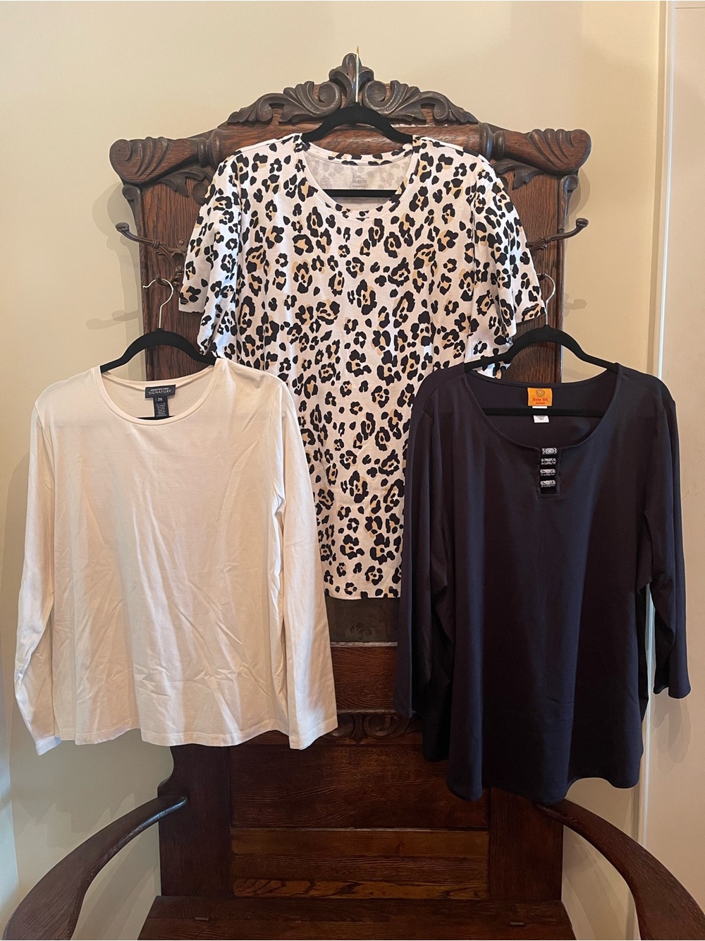 Bundle- Set of 3 Women's Tops - Black, White & Leopard Print- Plus Size 2X